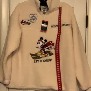 Disney Ladies Mickey Mouse Winter Snow Skiing Ivory Sherpa NWT $79 Ladies XL
